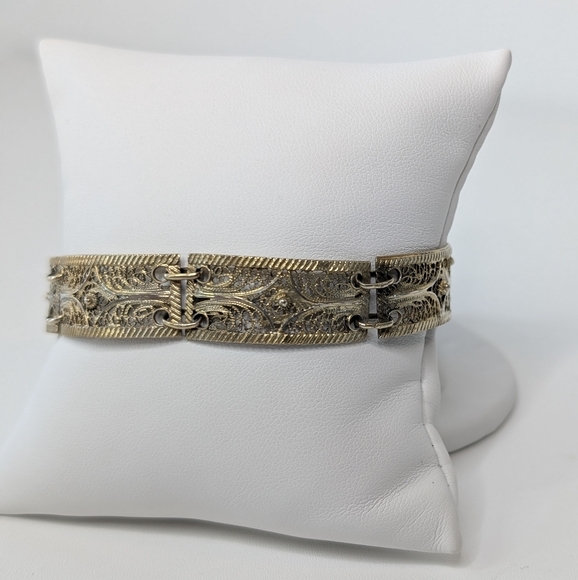 Vtg 925 Filagree Panel Link Bracelet - Picture 4 of 12